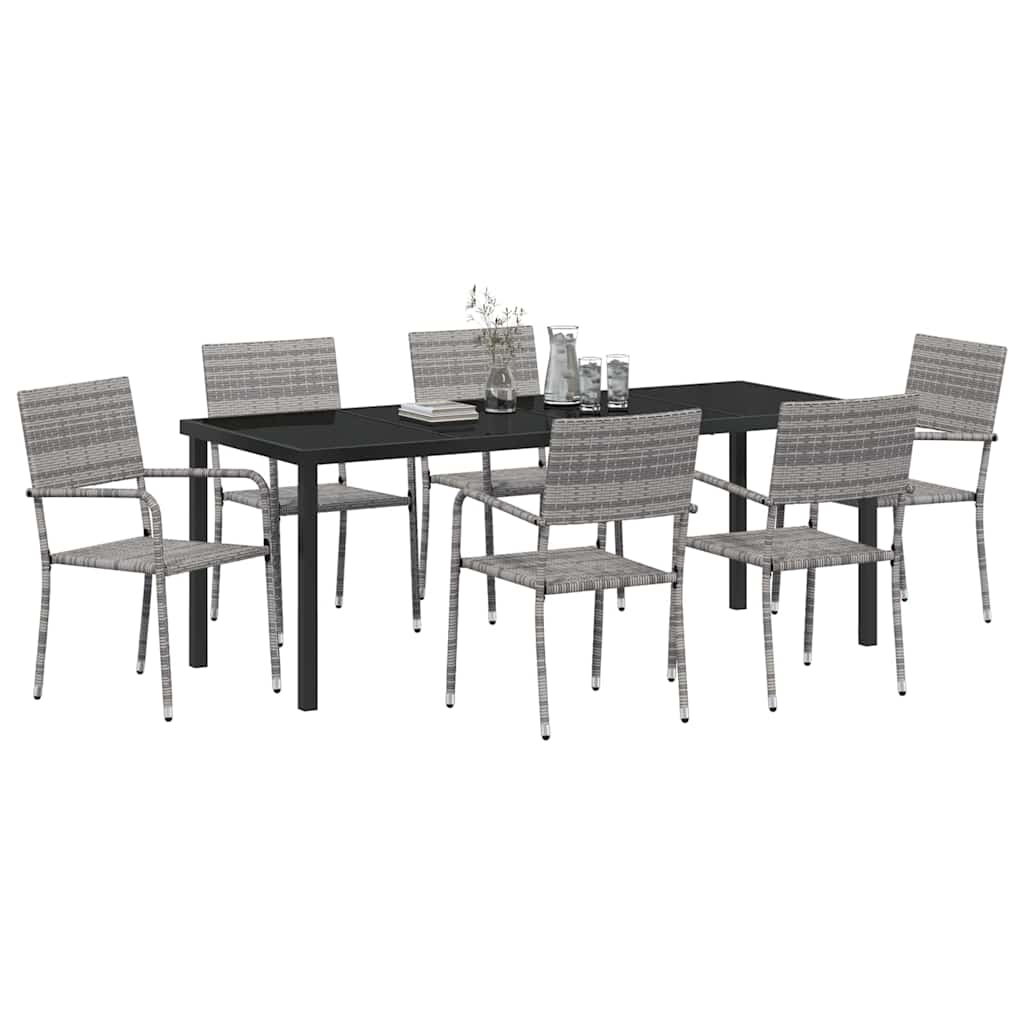 Garden Dining Set with Cushion 7 pcs Grey Poly Rattan