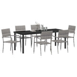 Garden Dining Set with Cushion 7 pcs Grey Poly Rattan - Side View