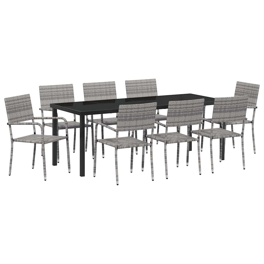 Garden Dining Set with Cushion 9 pcs Grey Poly Rattan