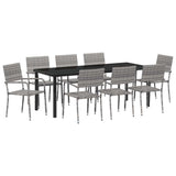 Garden Dining Set with Cushion 9 pcs Grey Poly Rattan