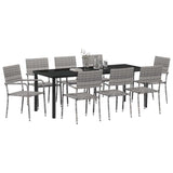 Garden Dining Set with Cushion 9 pcs Grey Poly Rattan - Side View