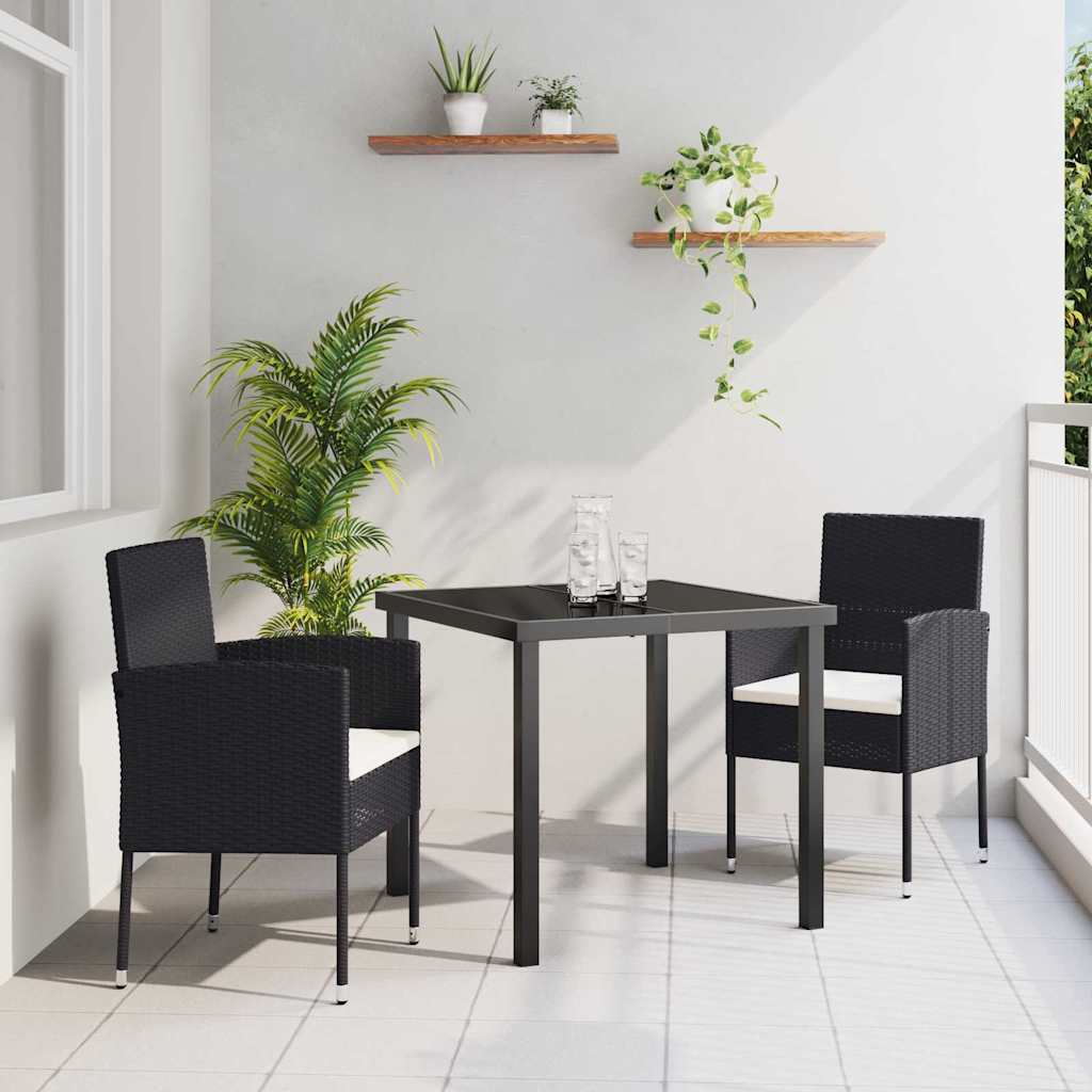 Garden Dining Set with Cushion 3 pcs Black Poly Rattan