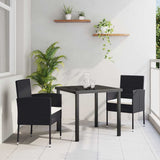 Garden Dining Set with Cushion 3 pcs Black Poly Rattan