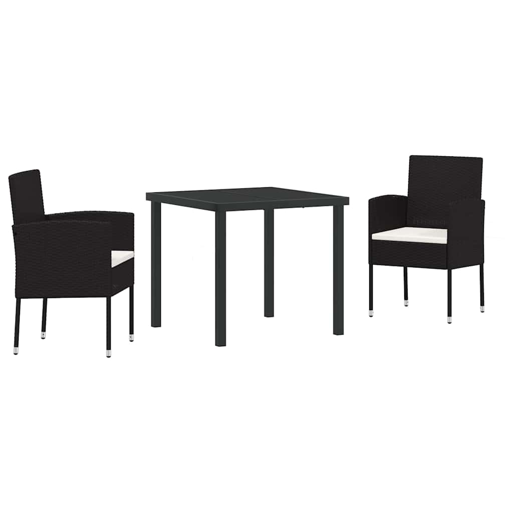 Garden Dining Set with Cushion 3 pcs Black Poly Rattan