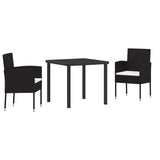 Garden Dining Set with Cushion 3 pcs Black Poly Rattan