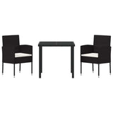 Garden Dining Set with Cushion 3 pcs Black Poly Rattan