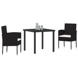 Garden Dining Set with Cushion 3 pcs Black Poly Rattan - Side View