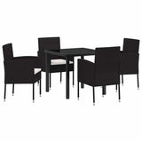 Garden Dining Set with Cushion 5 pcs Black Poly Rattan - Front View