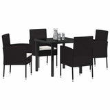 Garden Dining Set with Cushion 5 pcs Black Poly Rattan - Side View