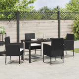 Garden Dining Set with Cushion 5 pcs Black Poly Rattan