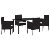 Garden Dining Set with Cushion 5 pcs Black Poly Rattan