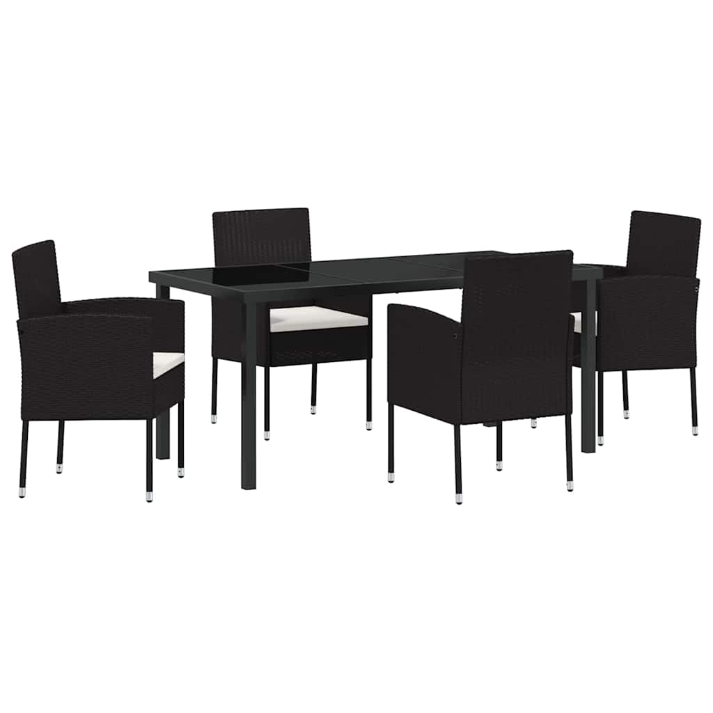 Garden Dining Set with Cushion 5 pcs Black Poly Rattan