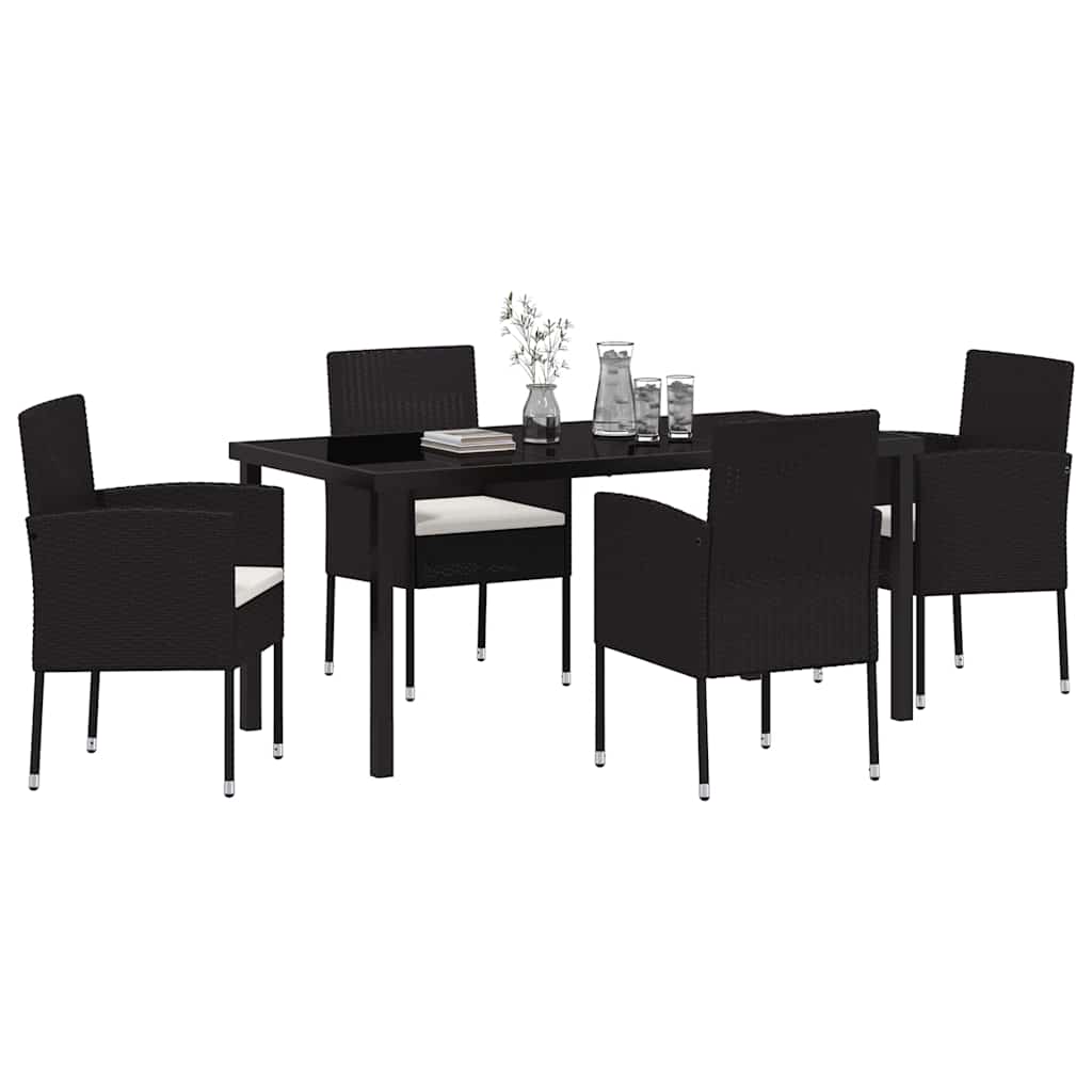 Garden Dining Set with Cushion 5 pcs Black Poly Rattan