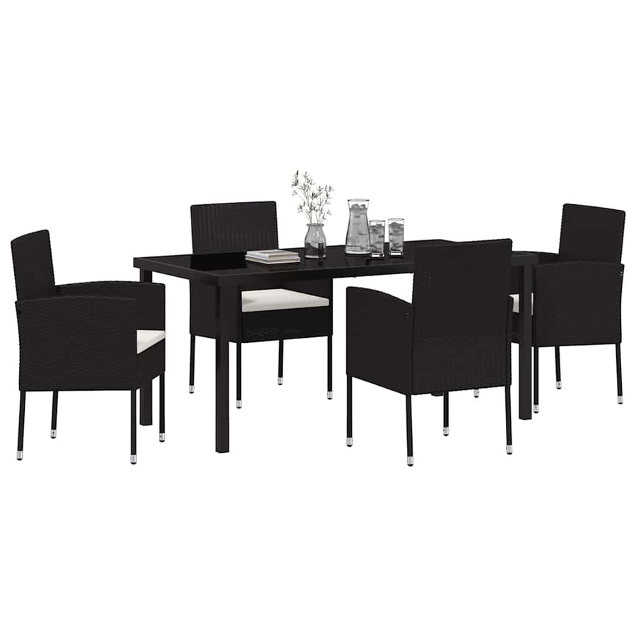 Garden Dining Set 5 pcs Black Poly Rattan