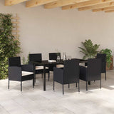 Garden Dining Set with Cushion 7 pcs Black Poly Rattan - Top-Down View