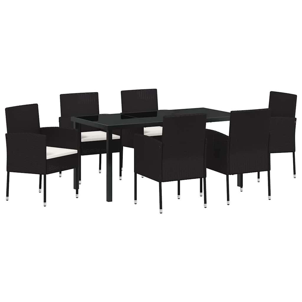 Garden Dining Set with Cushion 7 pcs Black Poly Rattan