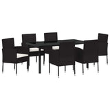 Garden Dining Set with Cushion 7 pcs Black Poly Rattan - Front View