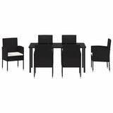 Garden Dining Set with Cushion 7 pcs Black Poly Rattan