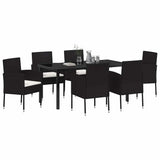 Garden Dining Set with Cushion 7 pcs Black Poly Rattan