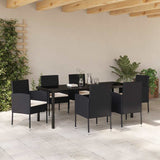 Garden Dining Set with Cushion 7 pcs Black Poly Rattan - Top-Down View