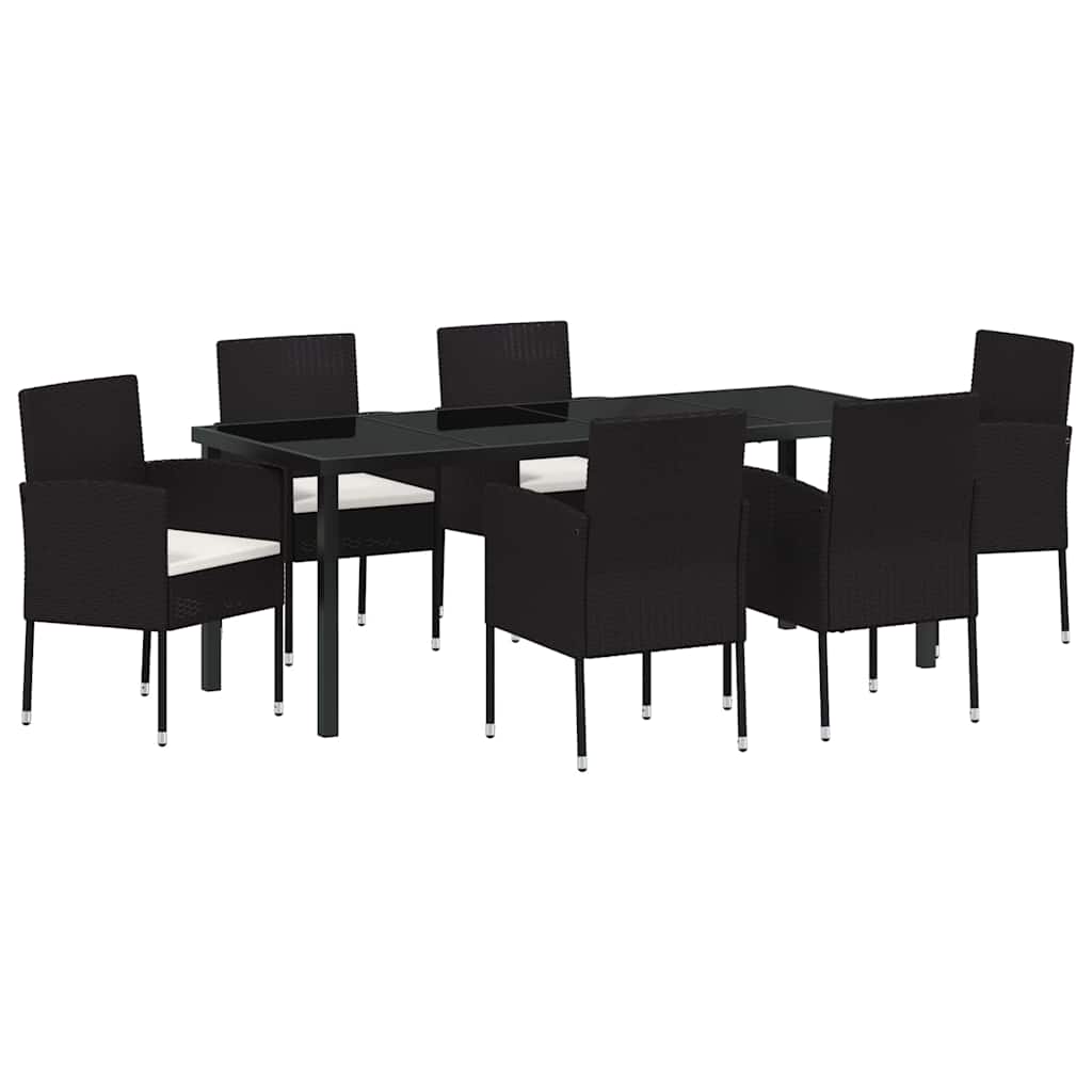 Garden Dining Set with Cushion 7 pcs Black Poly Rattan
