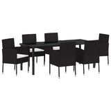 Garden Dining Set with Cushion 7 pcs Black Poly Rattan - Front View