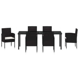 Garden Dining Set with Cushion 7 pcs Black Poly Rattan - Close-Up Angle