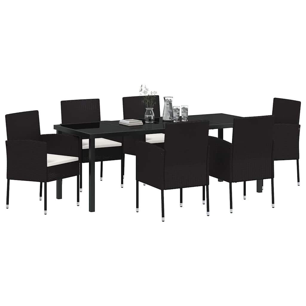 Garden Dining Set with Cushion 7 pcs Black Poly Rattan