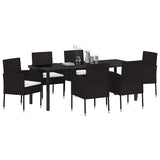 Garden Dining Set with Cushion 7 pcs Black Poly Rattan - Side View