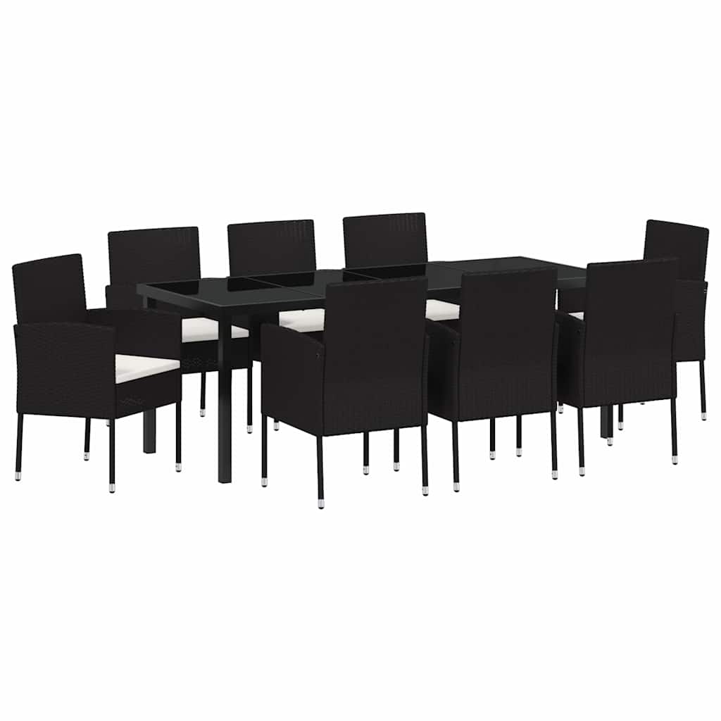 Garden Dining Set with Cushion 9 pcs Black Poly Rattan