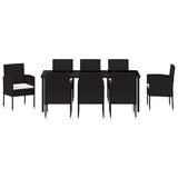 Garden Dining Set with Cushion 9 pcs Black Poly Rattan - Close-Up Angle