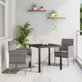 Garden Dining Set with Cushion 3 pcs Grey Poly Rattan