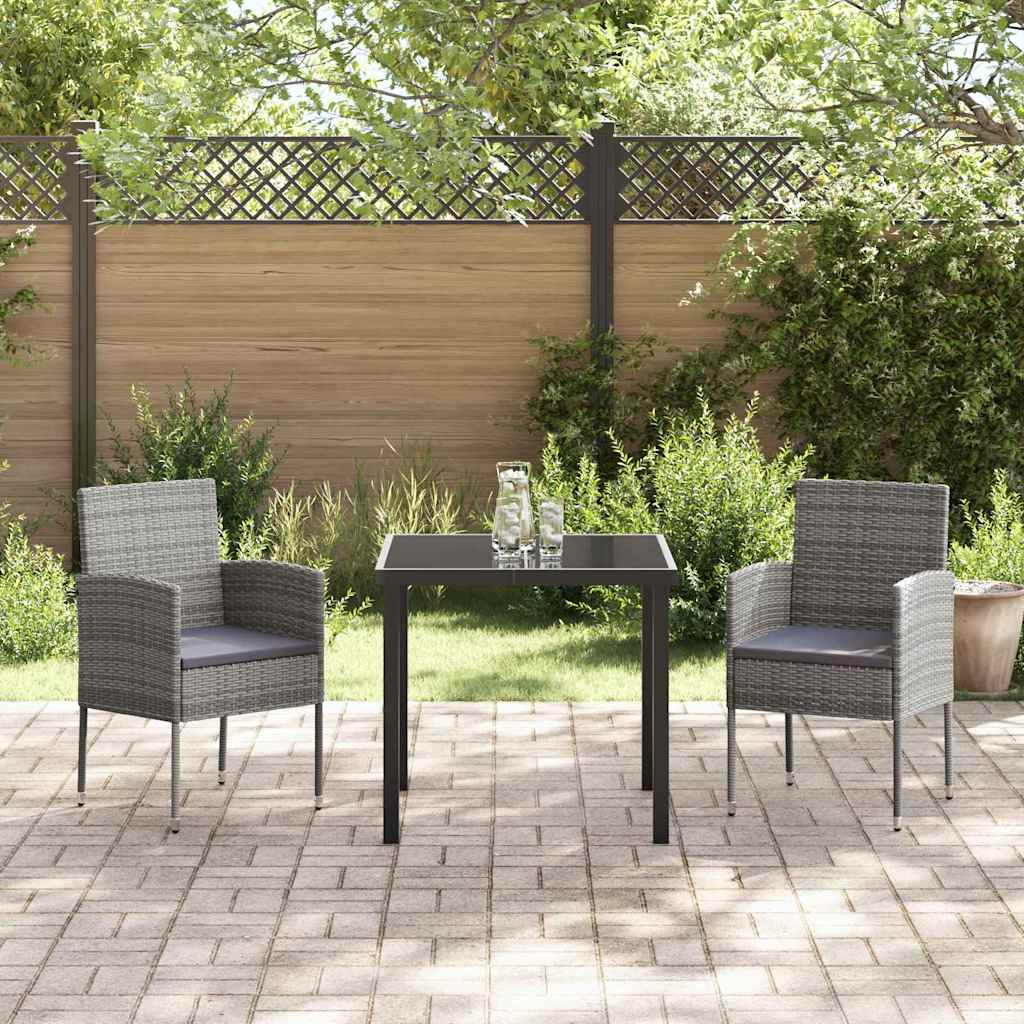 Garden Dining Set with Cushion 3 pcs Grey Poly Rattan