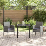 Garden Dining Set with Cushion 3 pcs Grey Poly Rattan