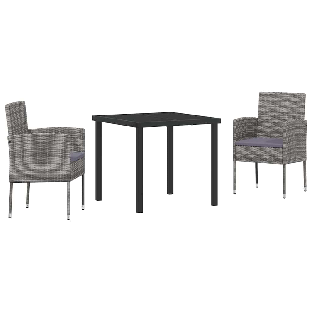 Garden Dining Set with Cushion 3 pcs Grey Poly Rattan