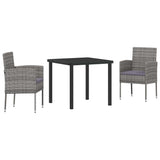 Garden Dining Set with Cushion 3 pcs Grey Poly Rattan - Front View
