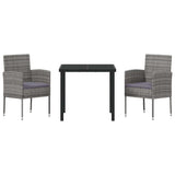 Garden Dining Set with Cushion 3 pcs Grey Poly Rattan - Close-Up Angle