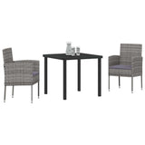 Garden Dining Set with Cushion 3 pcs Grey Poly Rattan