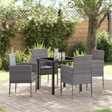 Garden Dining Set with Cushion 5 pcs Grey Poly Rattan