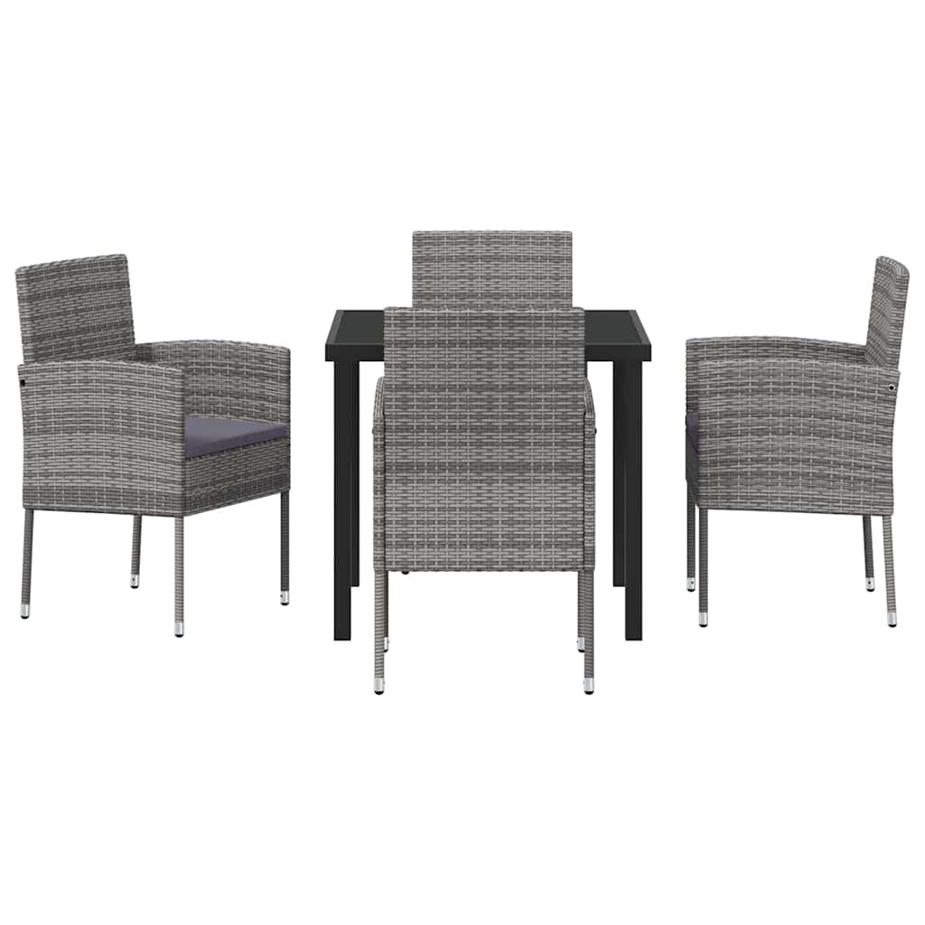 Garden Dining Set with Cushion 5 pcs Grey Poly Rattan