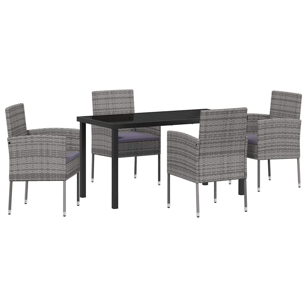 Garden Dining Set with Cushion 5 pcs Grey Poly Rattan