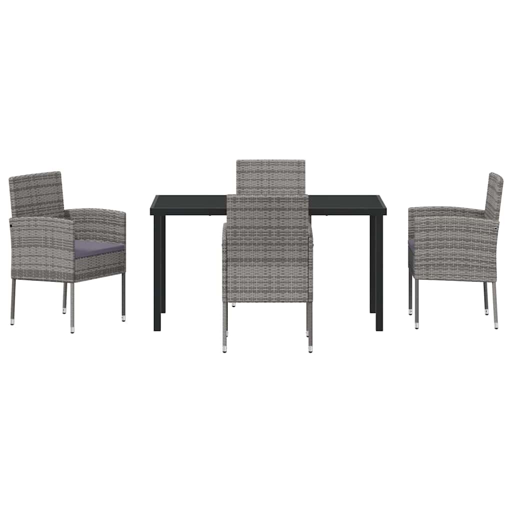 Garden Dining Set with Cushion 5 pcs Grey Poly Rattan