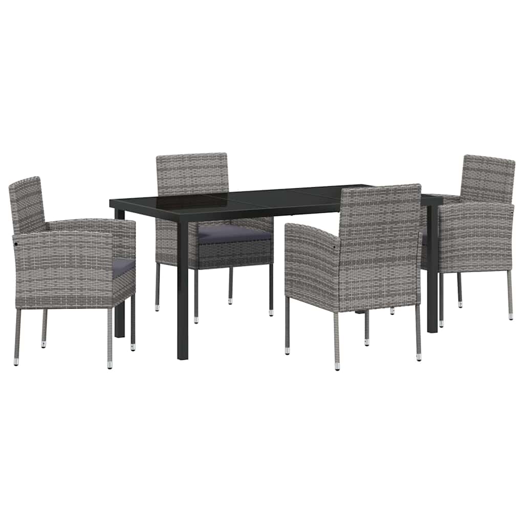 Garden Dining Set with Cushion 5 pcs Grey Poly Rattan