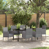 Garden Dining Set with Cushion 7 pcs Grey Poly Rattan