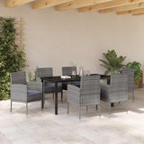 Garden Dining Set with Cushion 7 pcs Grey Poly Rattan