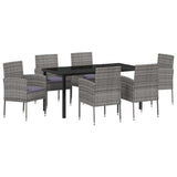 Garden Dining Set with Cushion 7 pcs Grey Poly Rattan - Front View