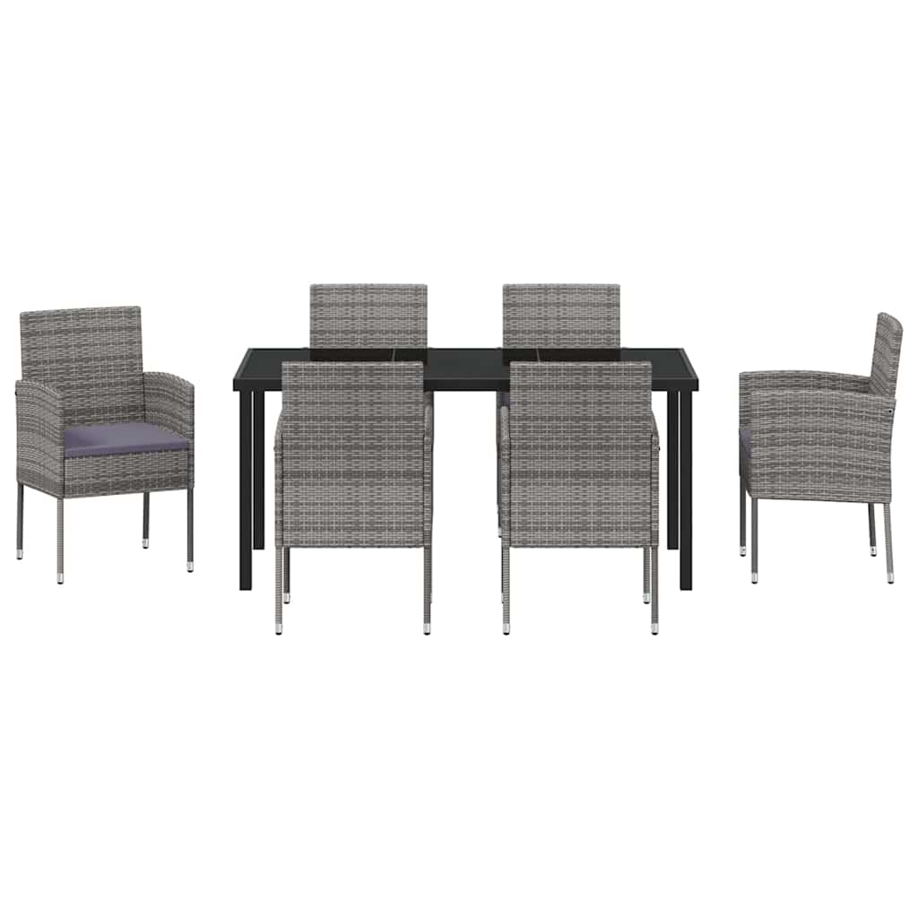 Garden Dining Set with Cushion 7 pcs Grey Poly Rattan