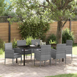 Garden Dining Set with Cushion 7 pcs Grey Poly Rattan