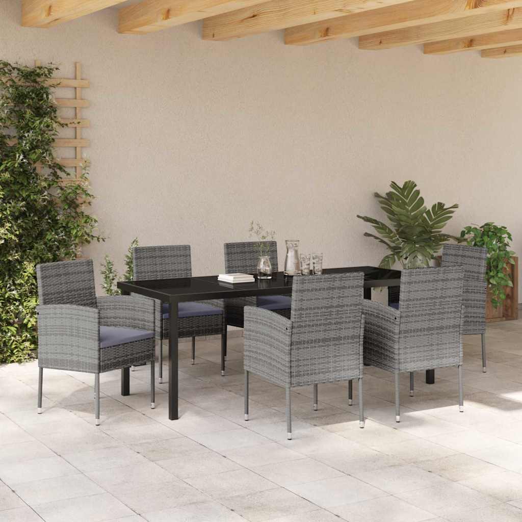 Garden Dining Set with Cushion 7 pcs Grey Poly Rattan