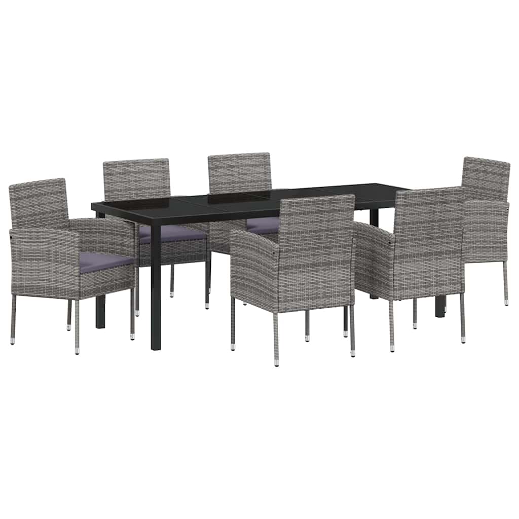 Garden Dining Set with Cushion 7 pcs Grey Poly Rattan